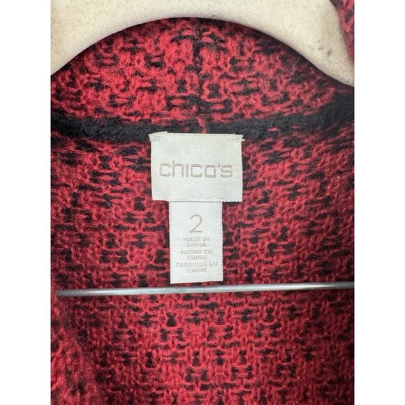 Chicos Sweater Open Cardigan Women Medium Red Bohemian Elegant Feminine Romantic - Picture 3 of 9
